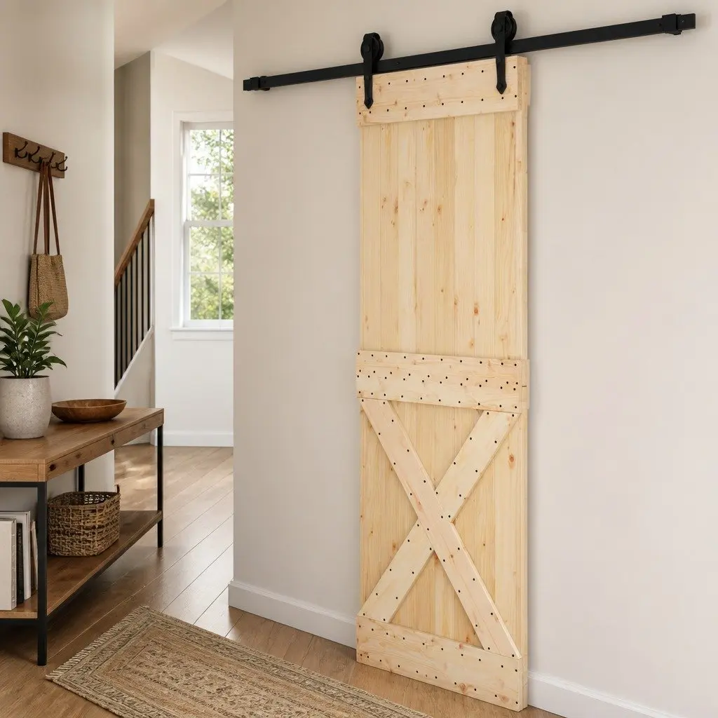 Solid Pine Wood Door Interior 70 x 210 cm Natural Brown Modern Minimalist Design