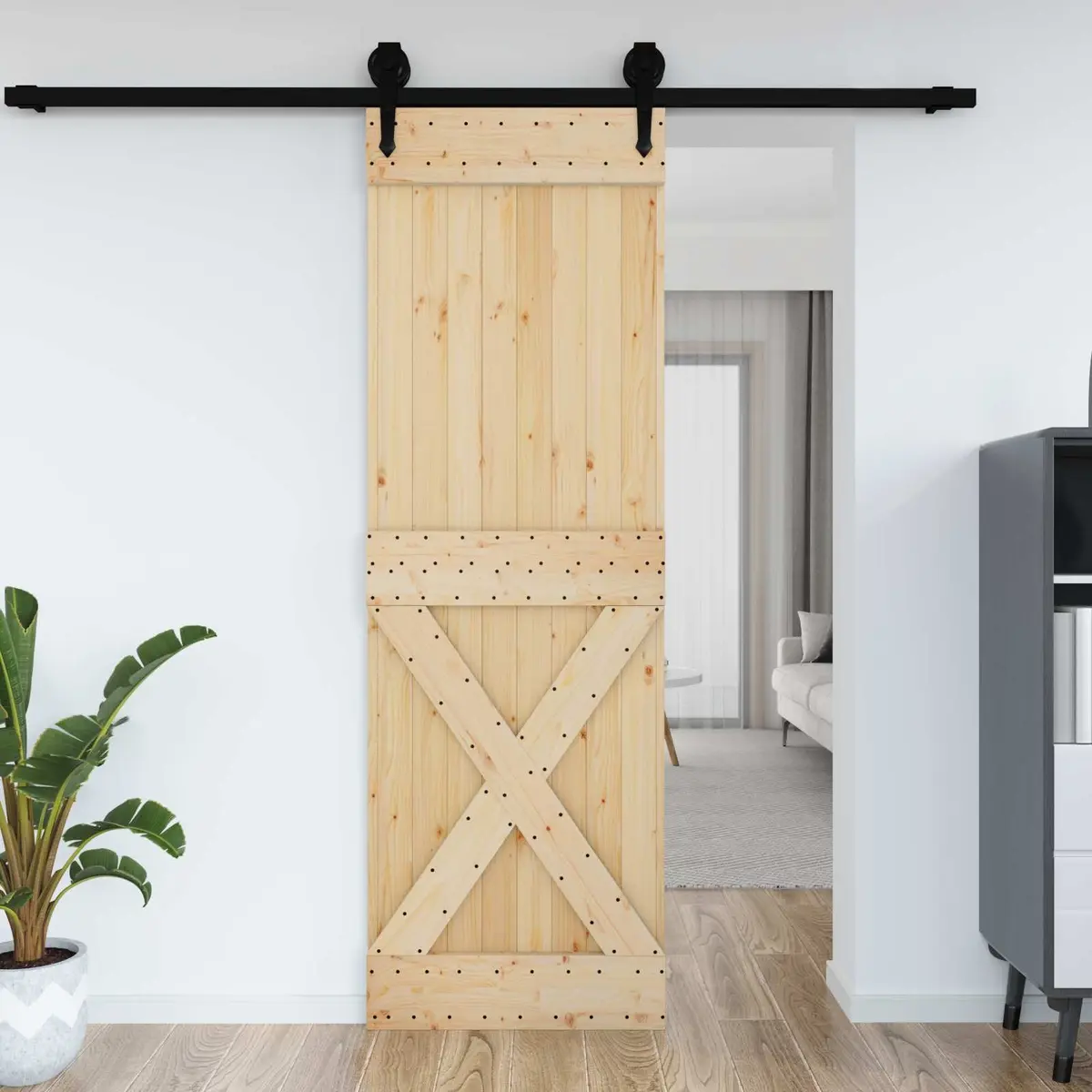 Solid Pine Wood Door Interior 70 x 210 cm Natural Brown Modern Minimalist Design