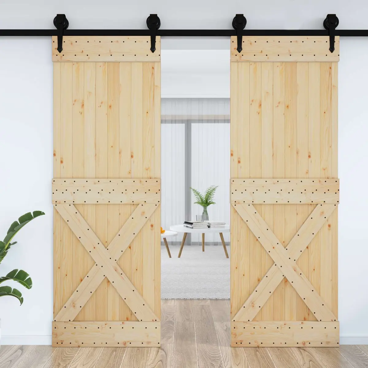 Solid Pine Wood Interior Door Natural Wood Modern Design 80 x 210 cm
