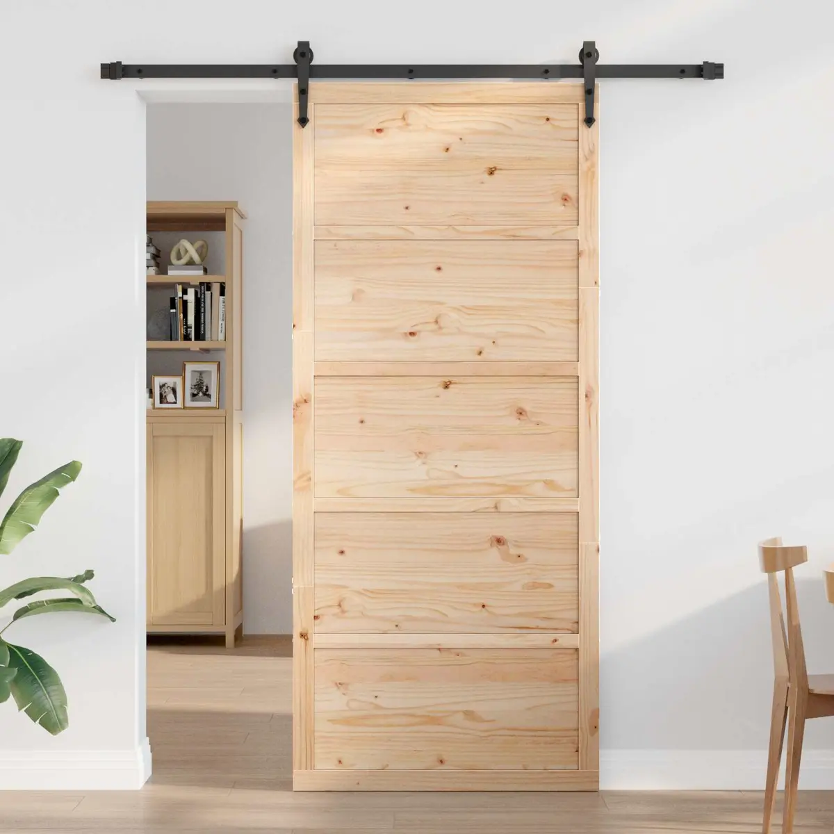 Barn Door Sliding Rustic Solid Pine Wood Natural 100 x 208 cm Space-Saving