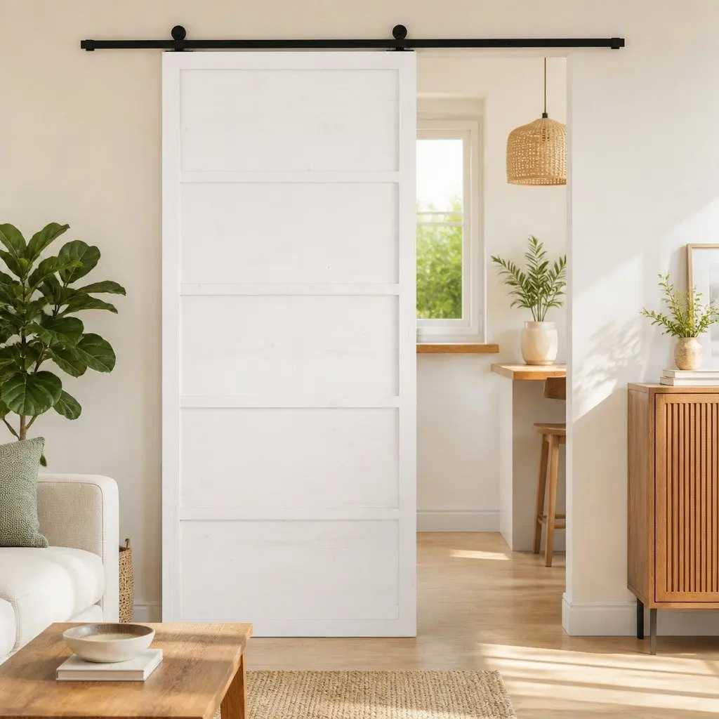 Barn Door Sliding White 90 x 208 cm Solid Pine Wood Space-Saving Home Interior
