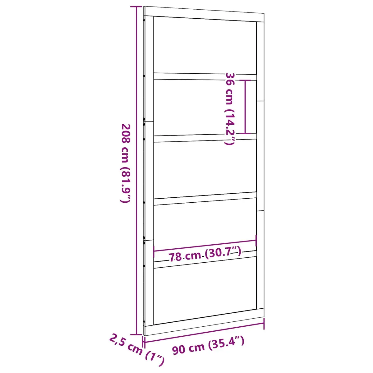 Barn Door Sliding White 90 x 208 cm Solid Pine Wood Space-Saving Home Interior