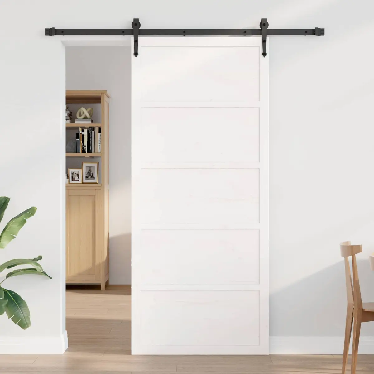 Barn Door Sliding White 90 x 208 cm Solid Pine Wood Space-Saving Home Interior