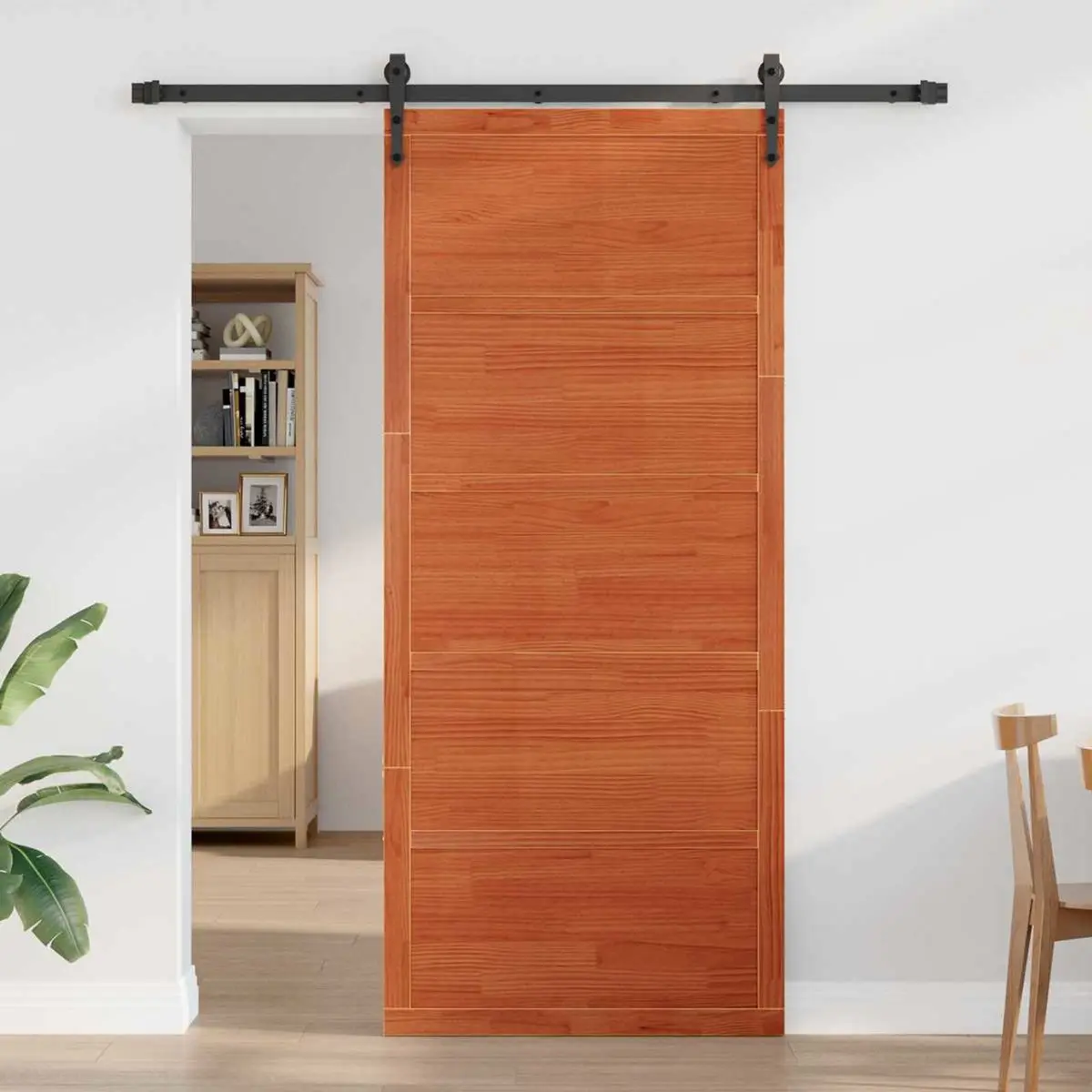 Barn Door Wax Brown 90 x 2.5 x 208 cm Solid Pine Wood Sliding Interior Space