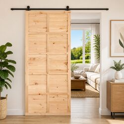 Solid Pine Wood Barn Door Sliding Interior Space-Saving Rustic Natural 100x208cm