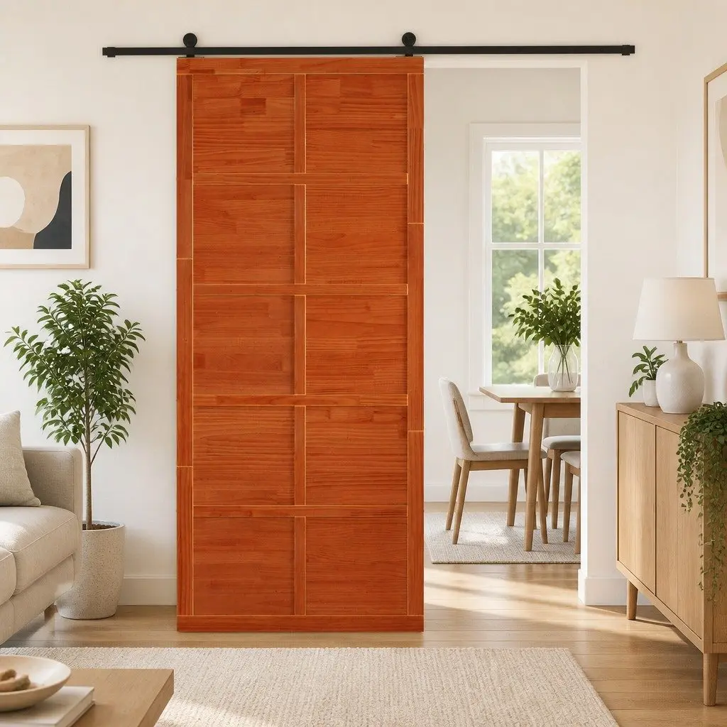 Brown Solid Pine Barn Door with Sliding Feature