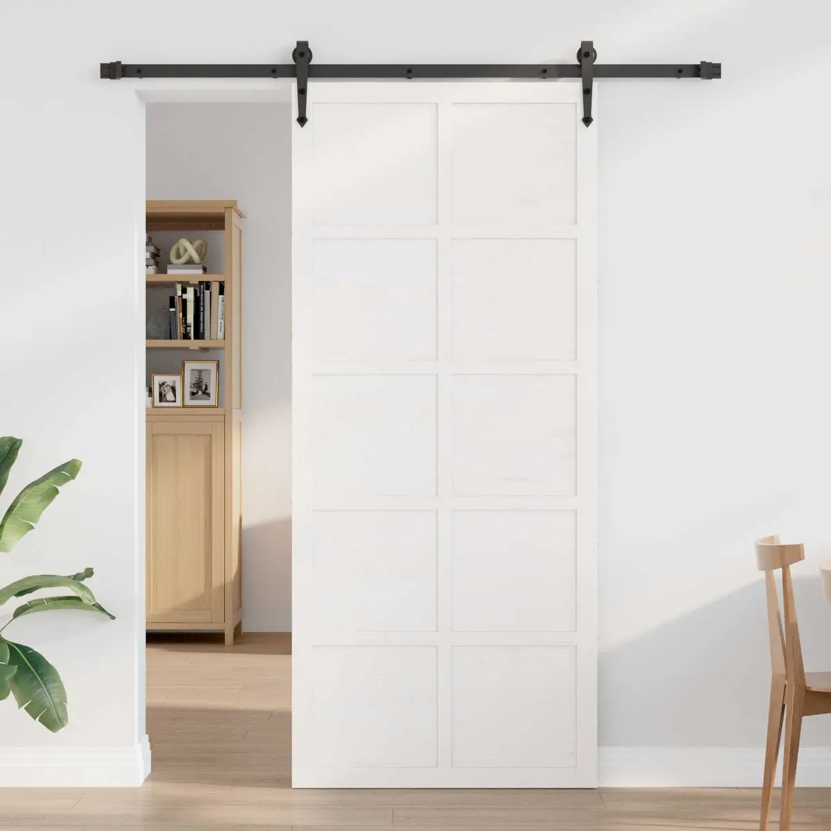 Barn Door White 90 x 208 cm Solid Pine Wood Sliding Space Saving Interior