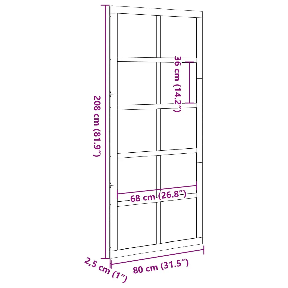 Solid Pine Wood Barn Door Sliding Rustic Brown Interior Space-Saving 80x208cm