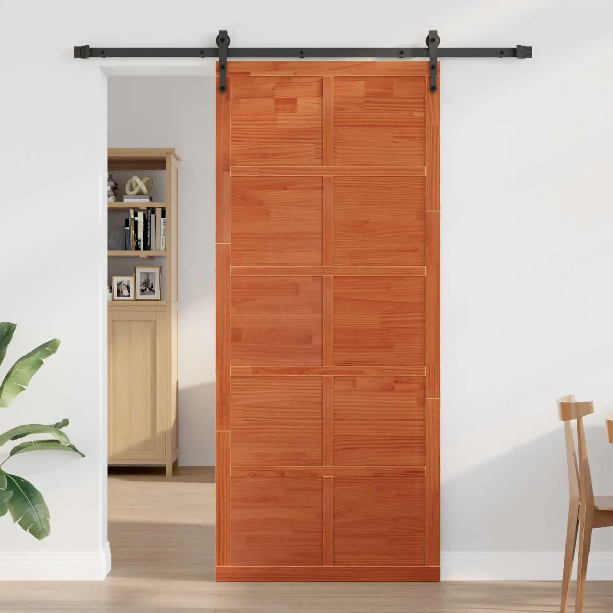 Solid Pine Wood Barn Door Sliding Rustic Brown Interior Space-Saving 80x208cm