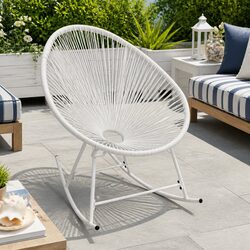 Outdoor Rocking Chair White Poly Rattan Garden Patio Furniture Easy Assembly