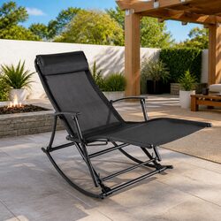Rocking Chair with Steel Frame for Outdoor Comfort