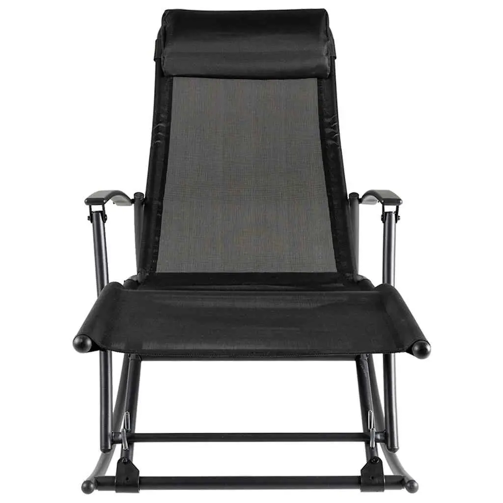 Outdoor Rocking Chair Black Steel Textilene Foldable Adjustable Reclining