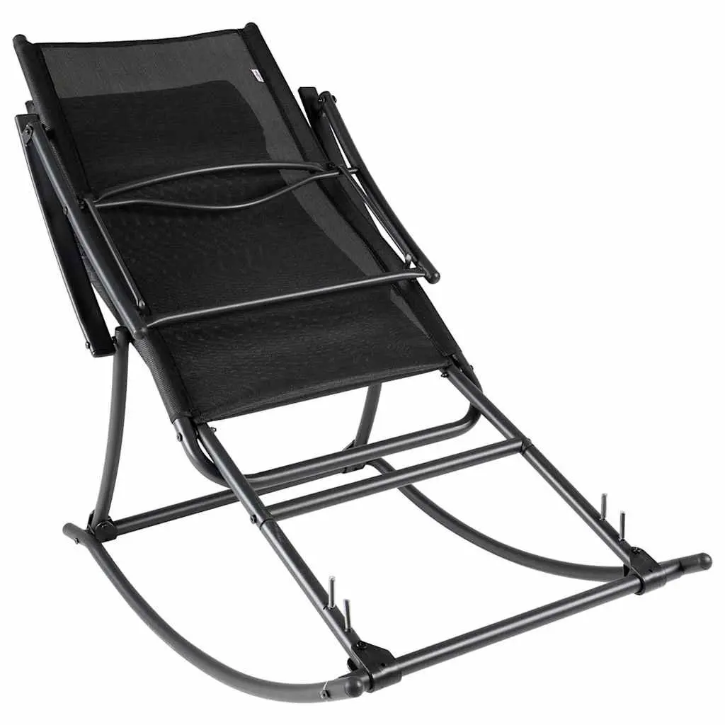 Outdoor Rocking Chair Black Steel Textilene Foldable Adjustable Reclining