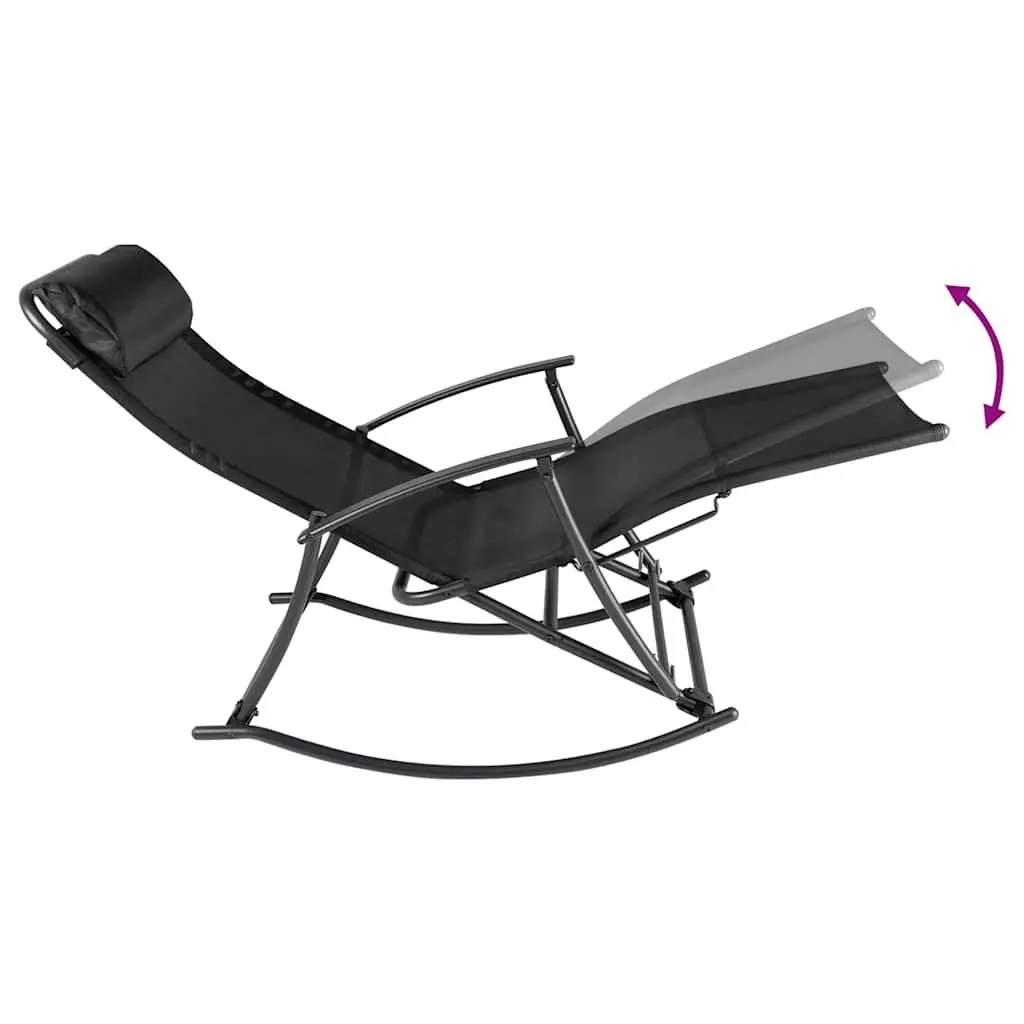 Outdoor Rocking Chair Black Steel Textilene Foldable Adjustable Reclining