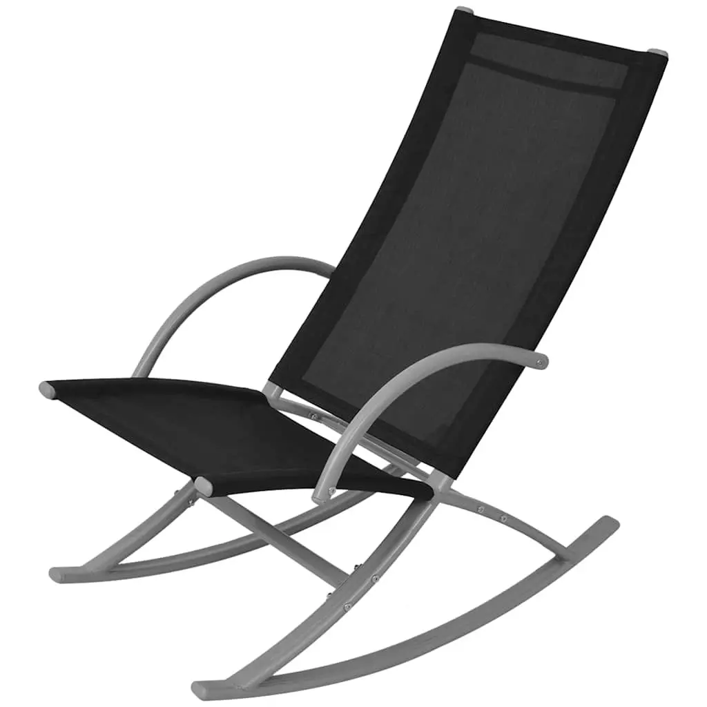 Outdoor Rocking Chairs Black Set of 2 Sturdy Steel Frame Durable Textilene Fabric
