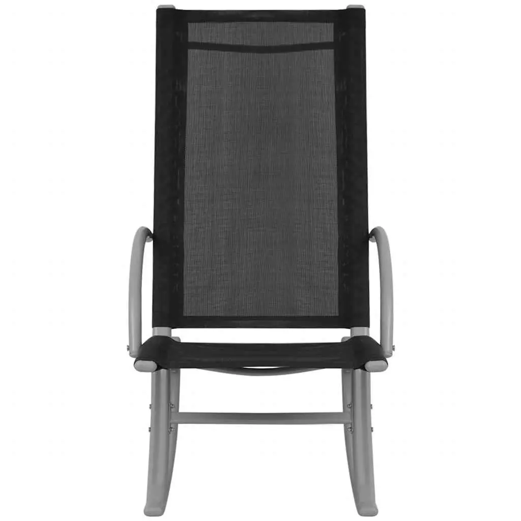 Outdoor Rocking Chairs Black Set of 2 Sturdy Steel Frame Durable Textilene Fabric