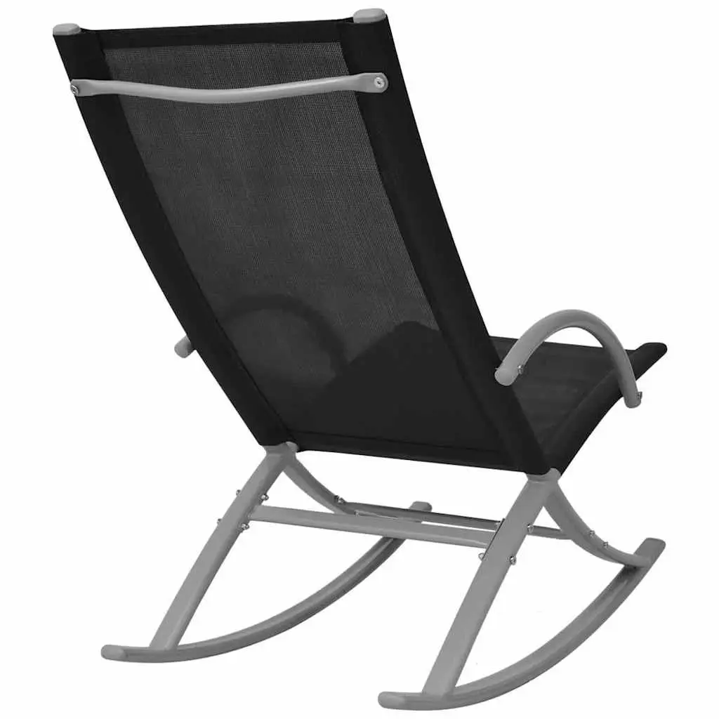 Outdoor Rocking Chairs Black Set of 2 Sturdy Steel Frame Durable Textilene Fabric