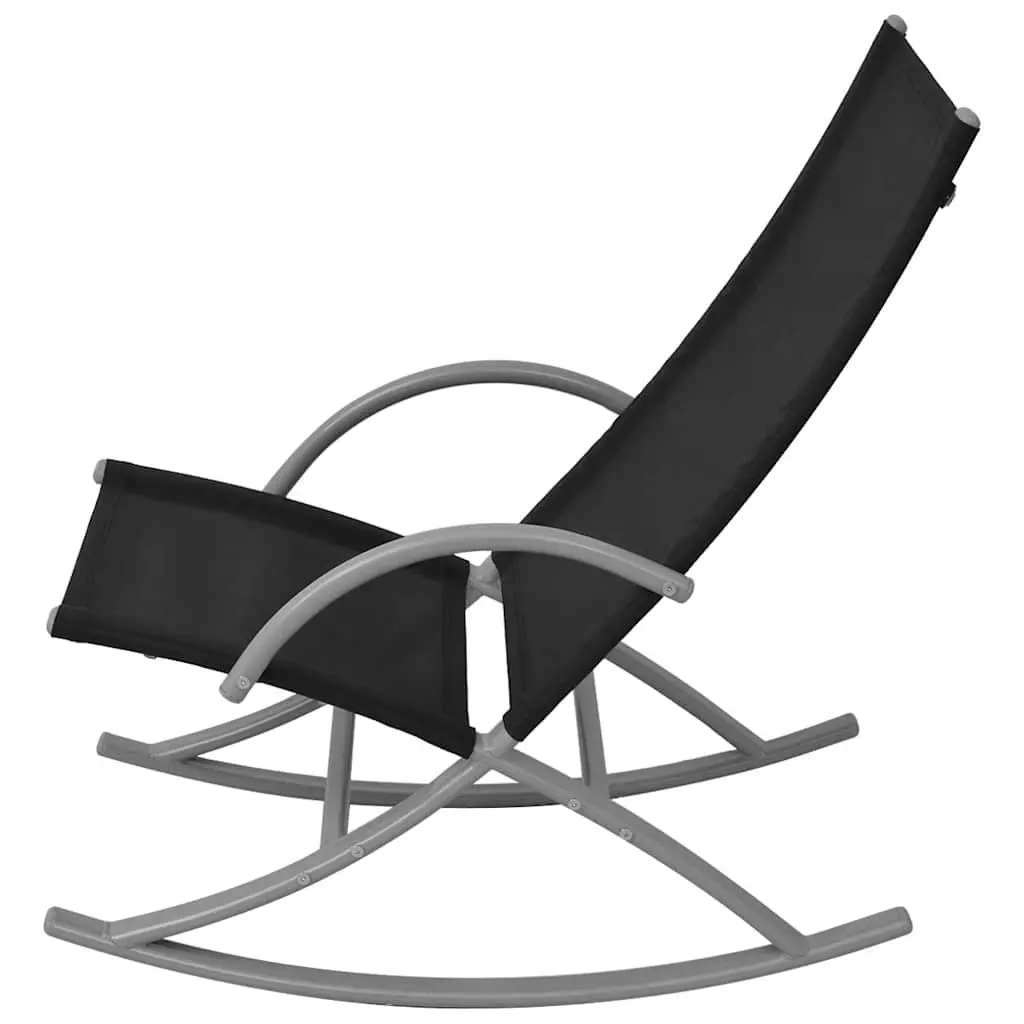 Outdoor Rocking Chairs Black Set of 2 Sturdy Steel Frame Durable Textilene Fabric