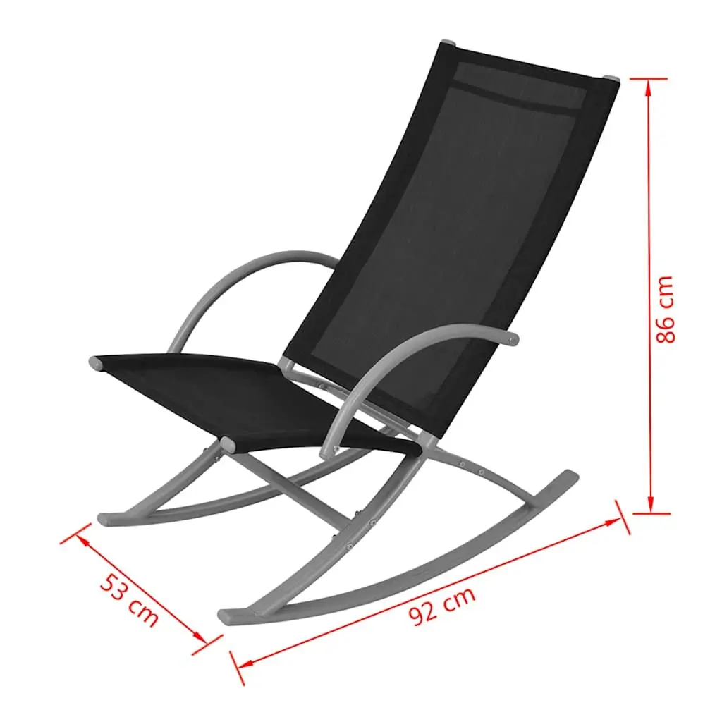 Outdoor Rocking Chairs Black Set of 2 Sturdy Steel Frame Durable Textilene Fabric