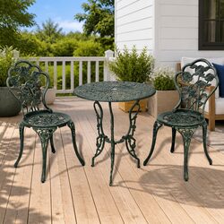 Compact 3 Piece Bistro Set: Round Table & Chairs in Green