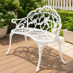 Compact White Garden Bench 100cm for Two People