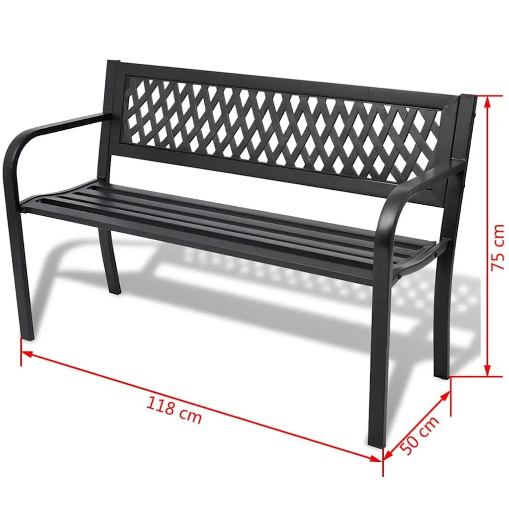 Garden Bench Black 118cm Steel Outdoor Seat Weather-resistant Durable Furniture