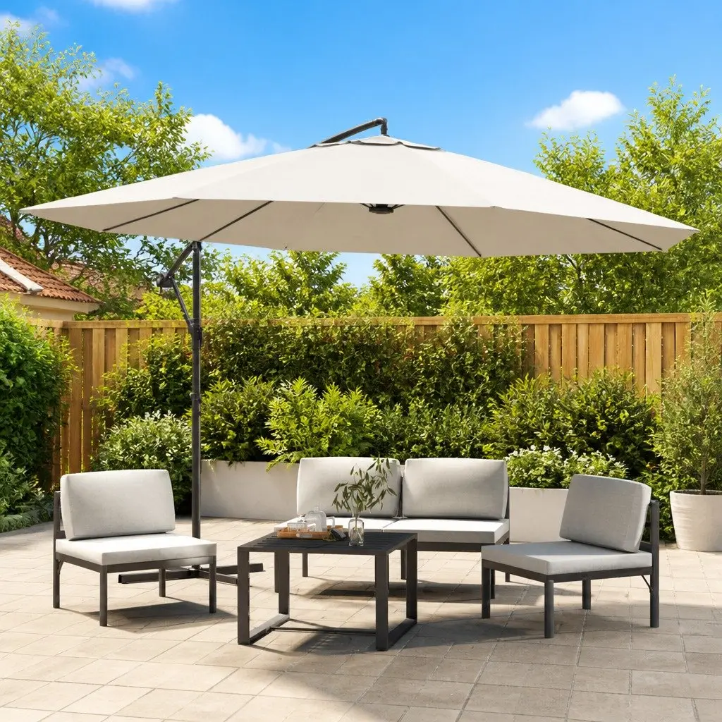 Cantilever Garden Parasol White 3.5m UV Protection Outdoor Sunshade