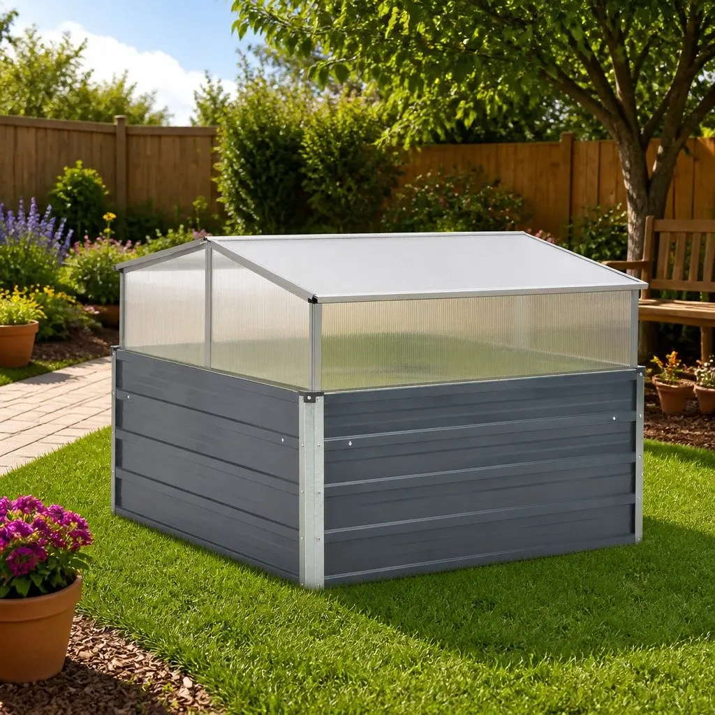 Greenhouse Grey 100x100x85 cm Galvanised Steel PC Garden Plant Shelter