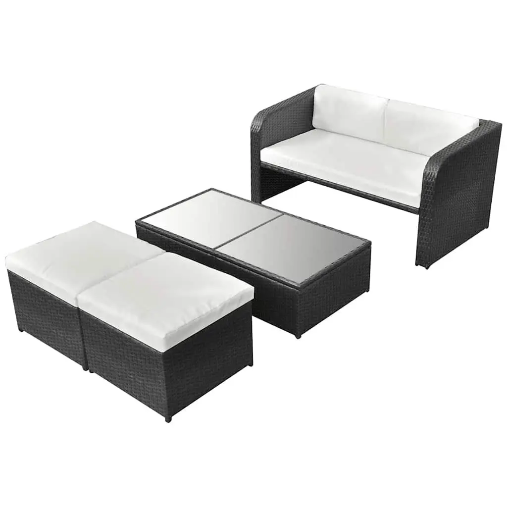 Garden Lounge Set Black 4 Piece Outdoor Furniture Sofa Coffee Table Stools Cushions