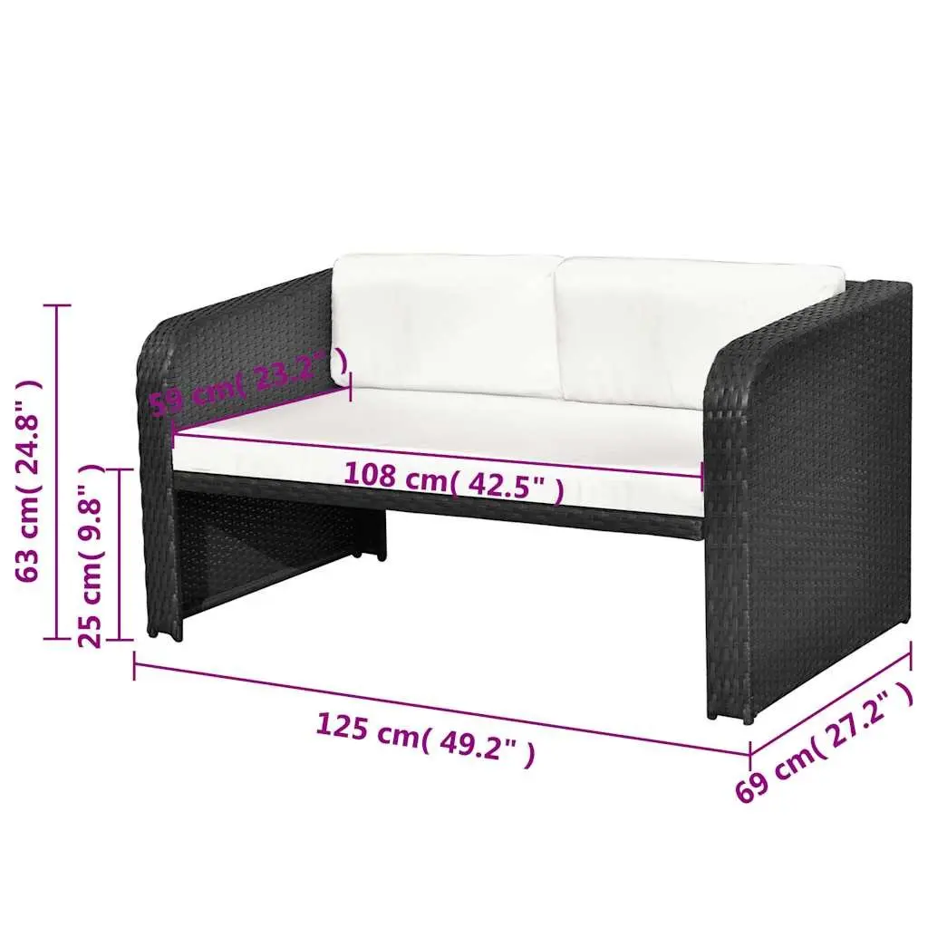 Garden Lounge Set Black 4 Piece Outdoor Furniture Sofa Coffee Table Stools Cushions