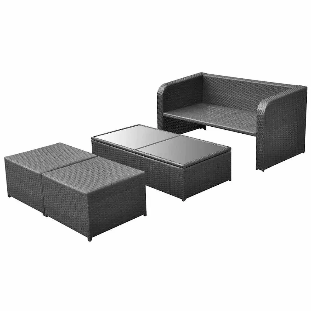 Garden Lounge Set Black 4 Piece Outdoor Furniture Sofa Coffee Table Stools Cushions