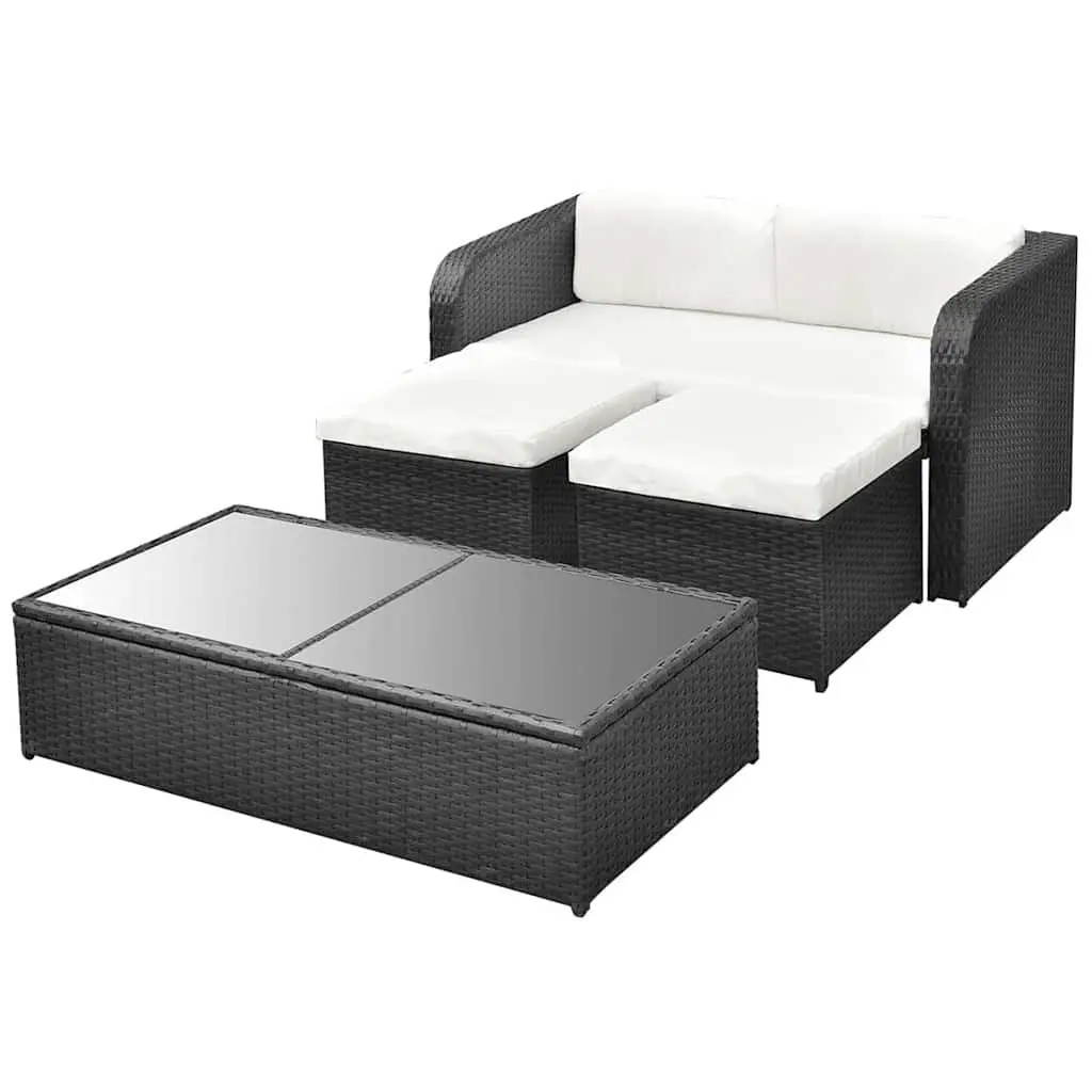 Garden Lounge Set Black 4 Piece Outdoor Furniture Sofa Coffee Table Stools Cushions