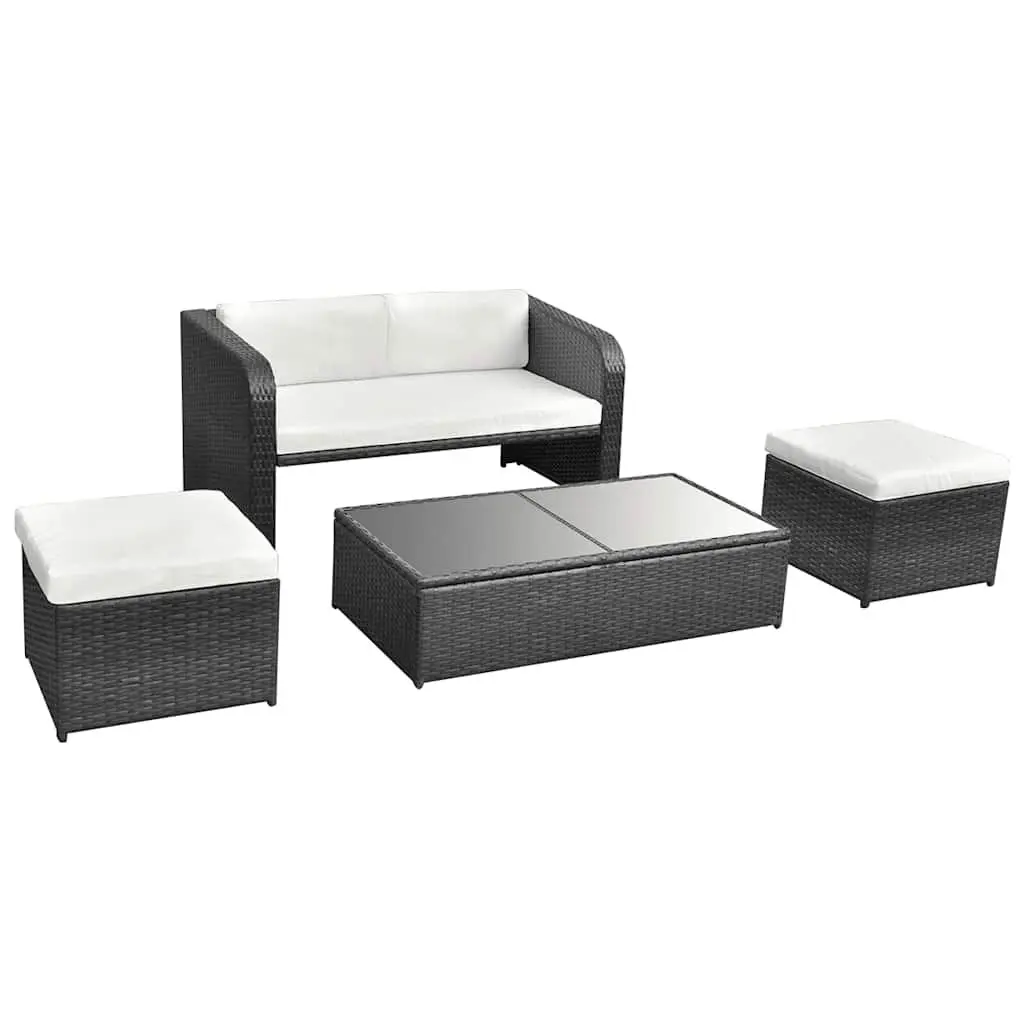 Garden Lounge Set Black 4 Piece Outdoor Furniture Sofa Coffee Table Stools Cushions