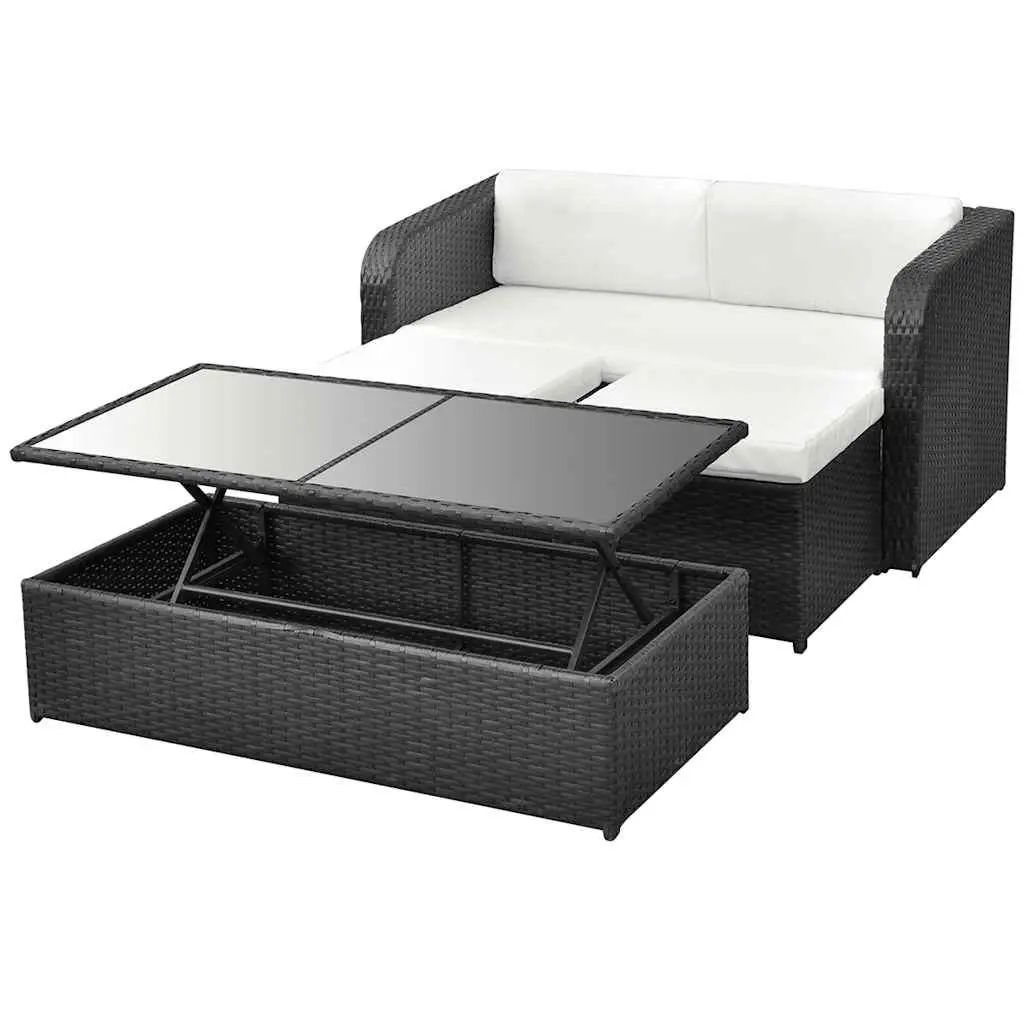 Garden Lounge Set Black 4 Piece Outdoor Furniture Sofa Coffee Table Stools Cushions