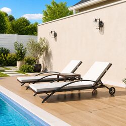 Brown Outdoor Sun Lounger Set with Adjustable Backrests