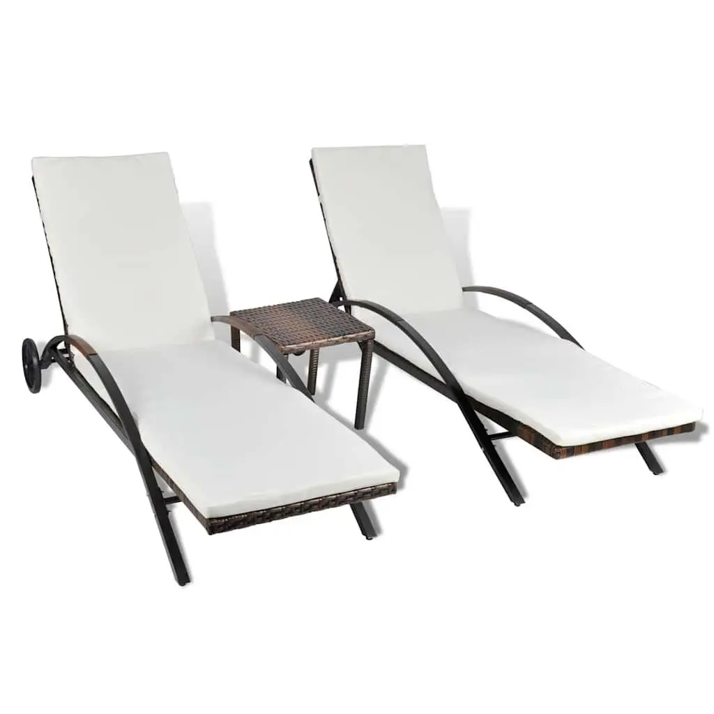 Brown Outdoor Sun Lounger Set with Adjustable Backrests