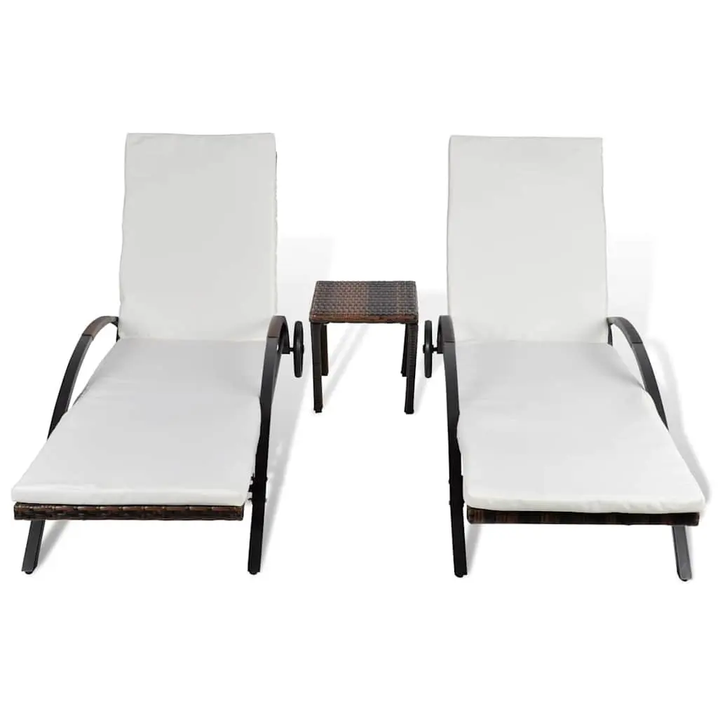 Brown Outdoor Sun Lounger Set with Adjustable Backrests