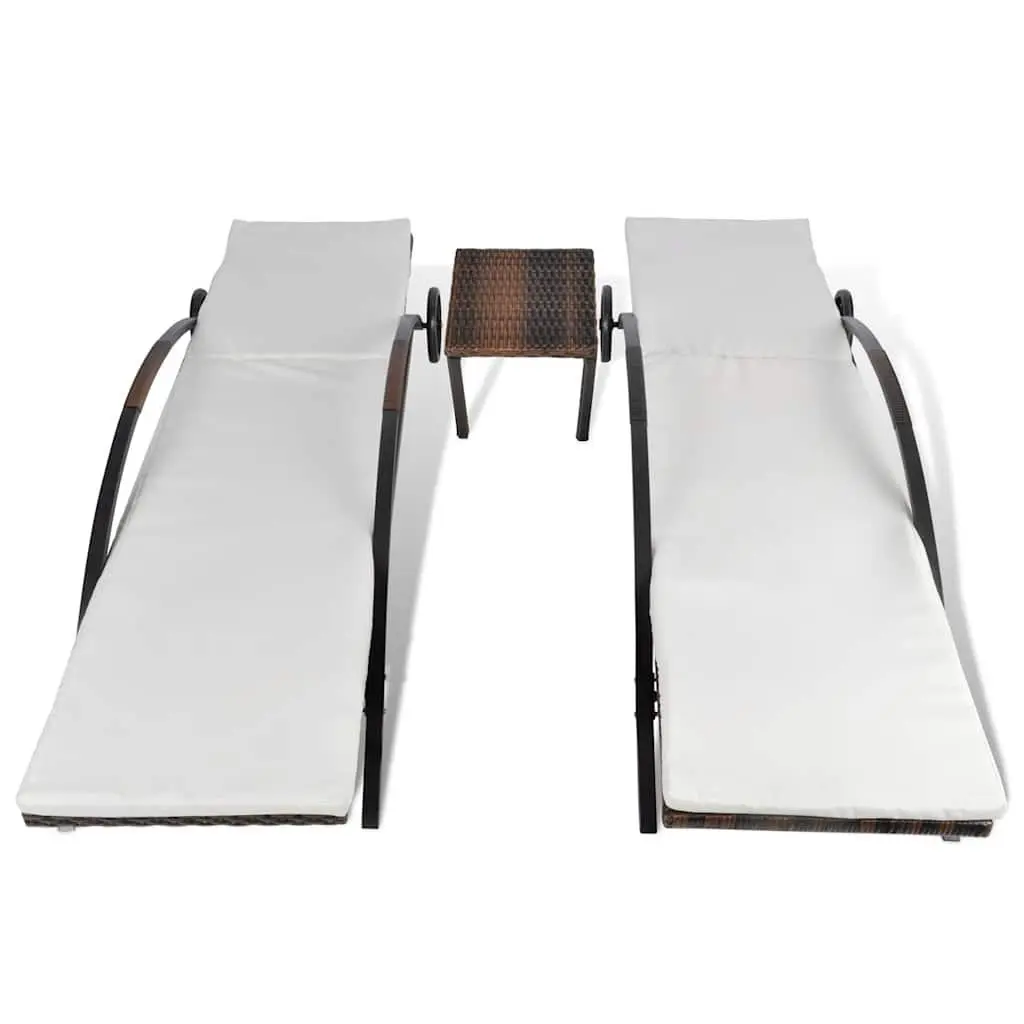 Brown Outdoor Sun Lounger Set with Adjustable Backrests