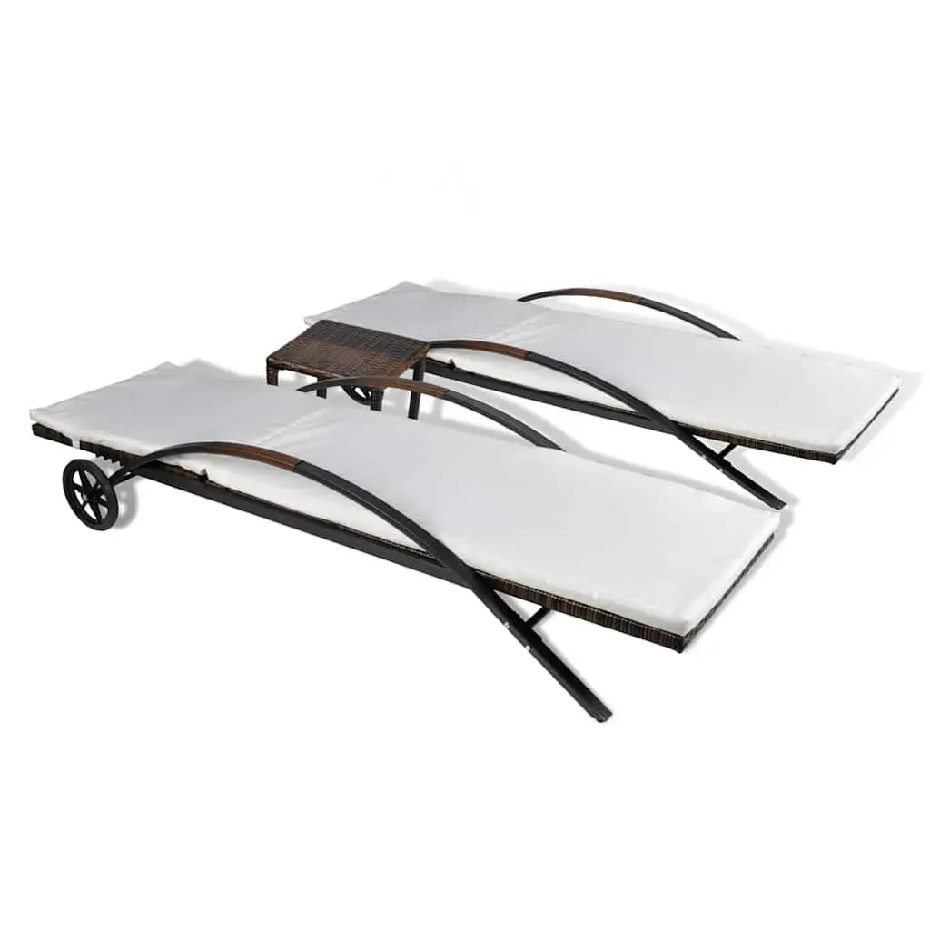 Brown Outdoor Sun Lounger Set with Adjustable Backrests