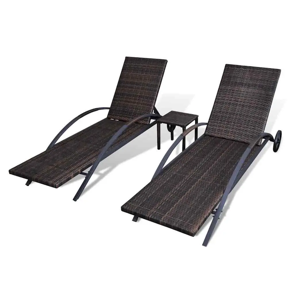Brown Outdoor Sun Lounger Set with Adjustable Backrests