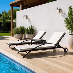 Sun Loungers with Table Poly Rattan Black Outdoor Patio Garden Furniture Set