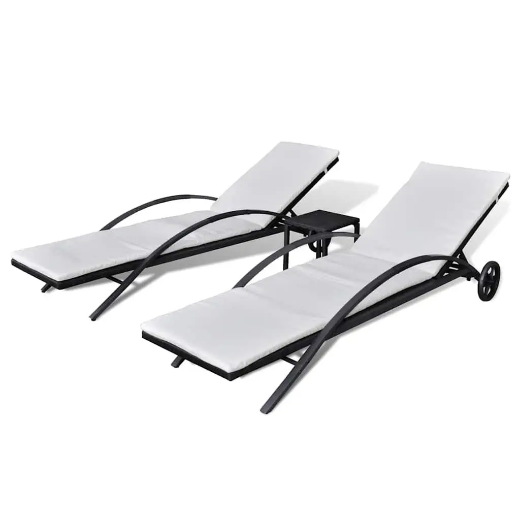 Black Rattan Lounger Set with Table