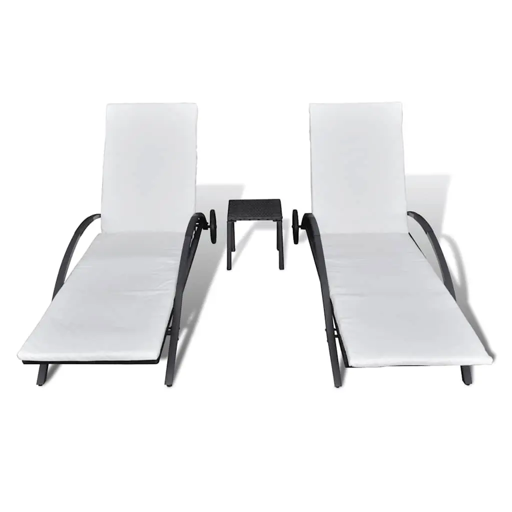 Black Rattan Lounger Set with Table