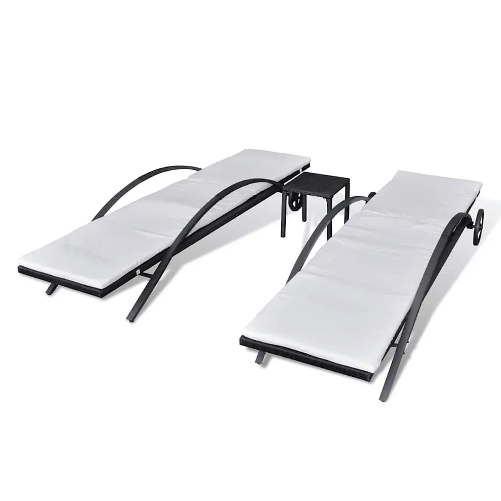 Black Rattan Lounger Set with Table