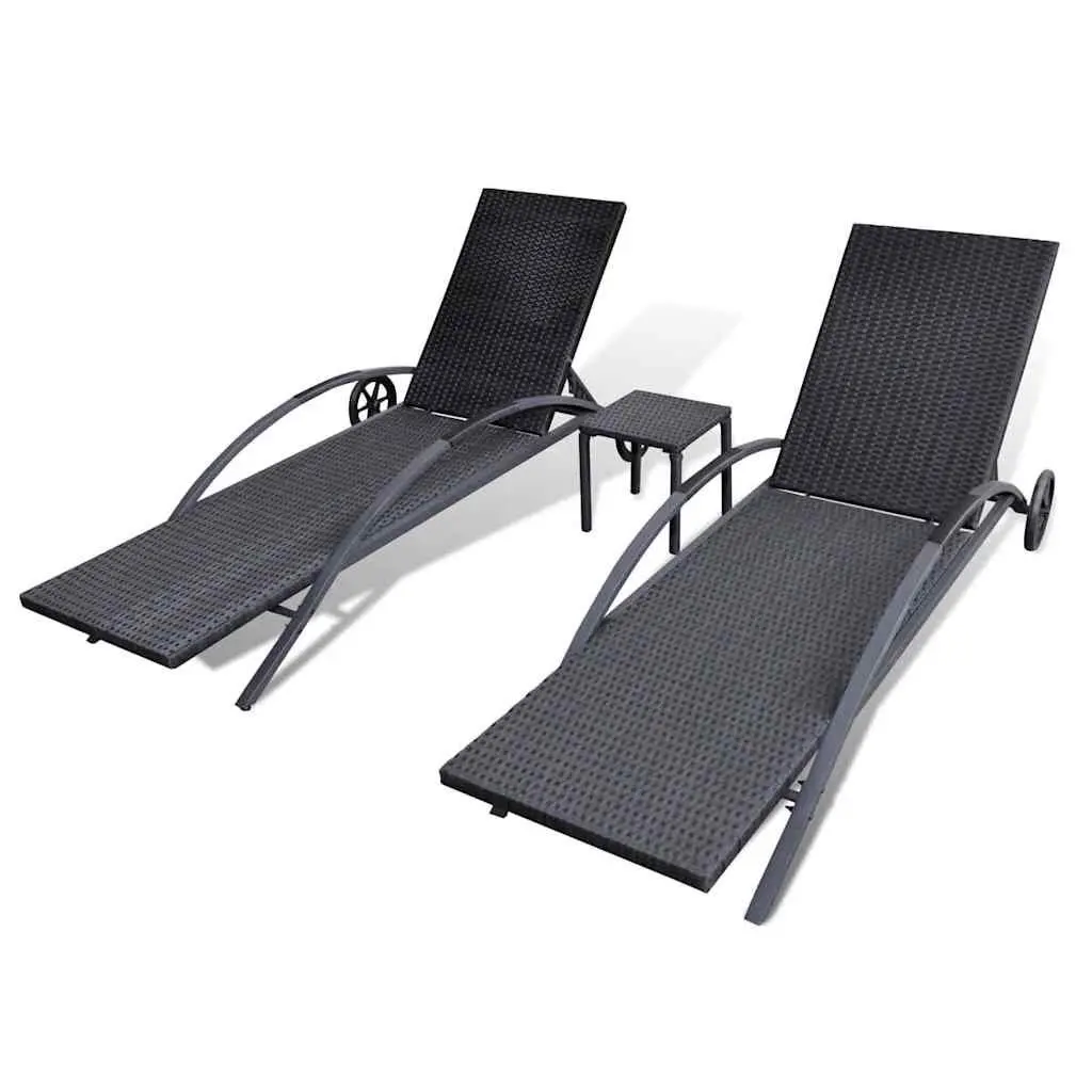 Black Rattan Lounger Set with Table
