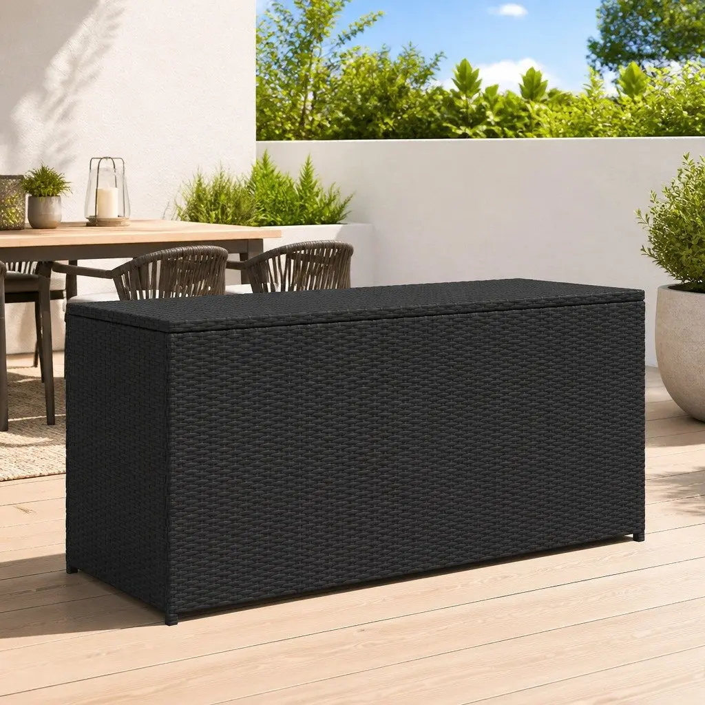 Garden Storage Box Black Outdoor Patio Rattan Chest Waterproof Furniture Deck