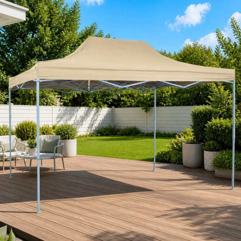 Foldable Pop-Up Tent White 3x4.5m Waterproof Garden Shelter