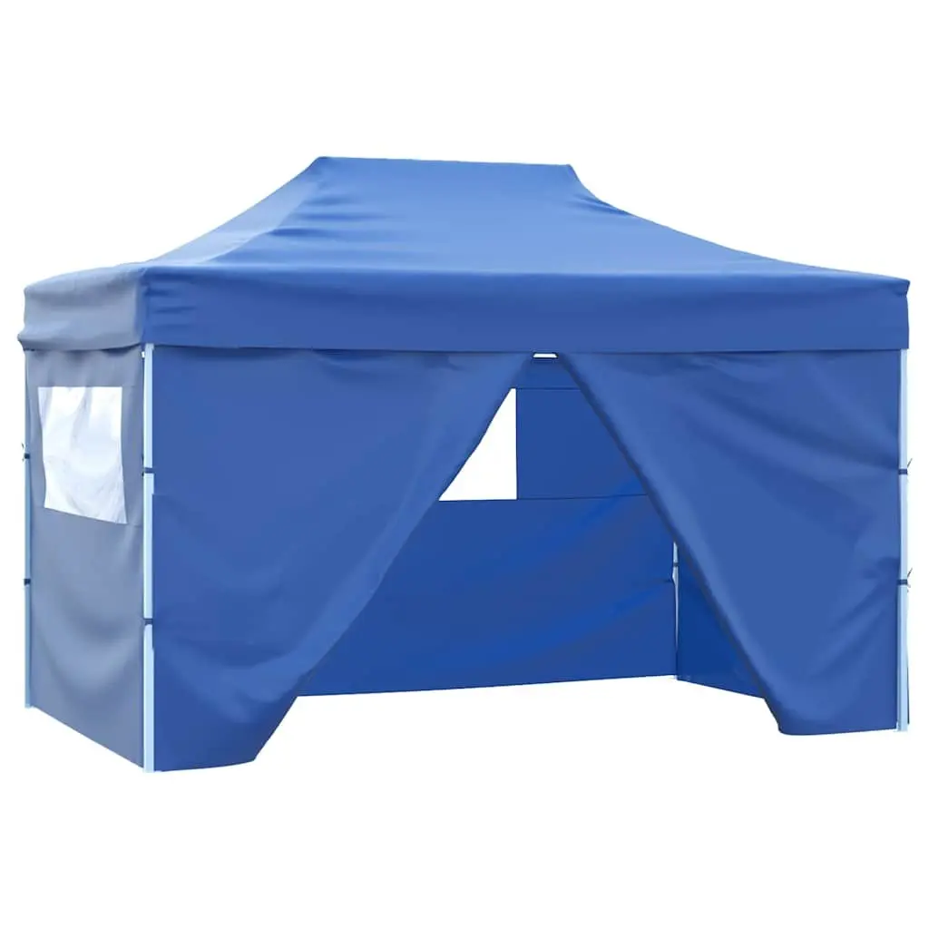 Foldable Pop-Up Tent Blue 3x4.5m Outdoor Canopy with 4 Side Walls
