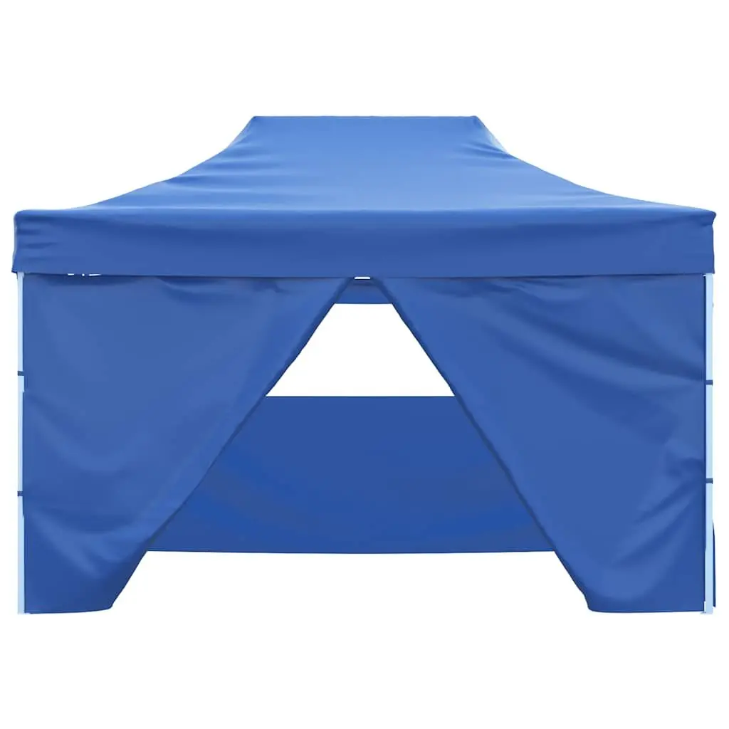 Foldable Pop-Up Tent Blue 3x4.5m Outdoor Canopy with 4 Side Walls