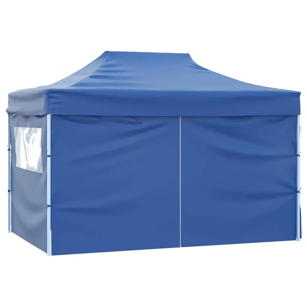Foldable Pop-Up Tent Blue 3x4.5m Outdoor Canopy with 4 Side Walls